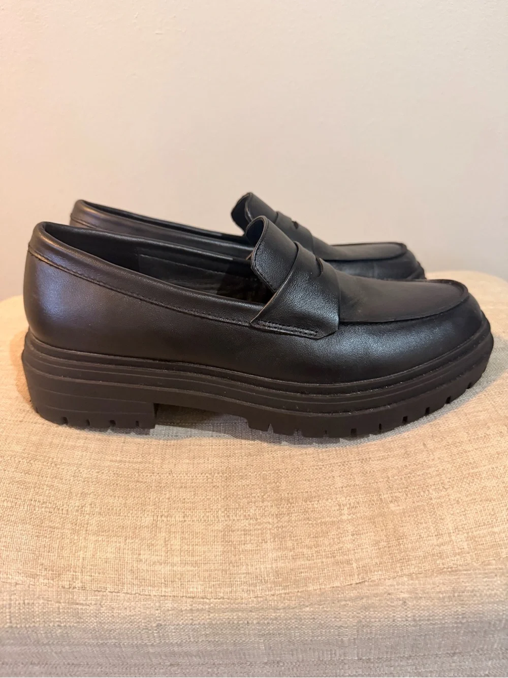 Quince Black Leather Penny Loafers for women